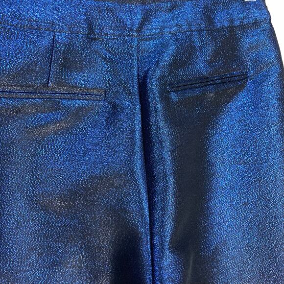 Ramy Brook Lucinda Metallic Blue Lamé Pants Skinny Ankle Zip High Rise Size 00 - Picture 6 of 9